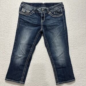 Vigoss The Dublin Women's Blue Embroidered Embellished Capri Denim Sz 11/12 L21